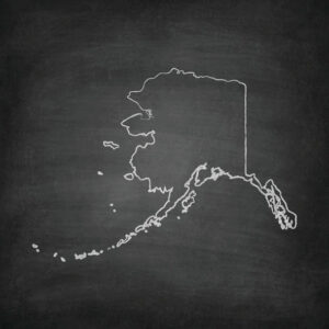 Alaska state map drawn on chalkboard