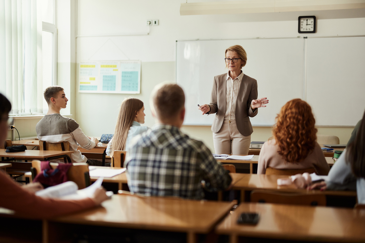 Professor lecturing to her students